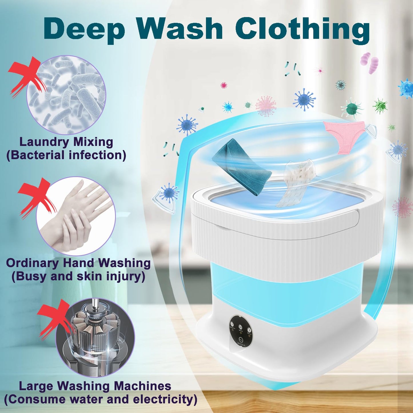 Portable Washing Machine, 15L Upgraded Foldable Mini Portable Washing Machine, Small 2 in 1 Compact Washing Machine for Apartment, Travel Laundry (Blue)