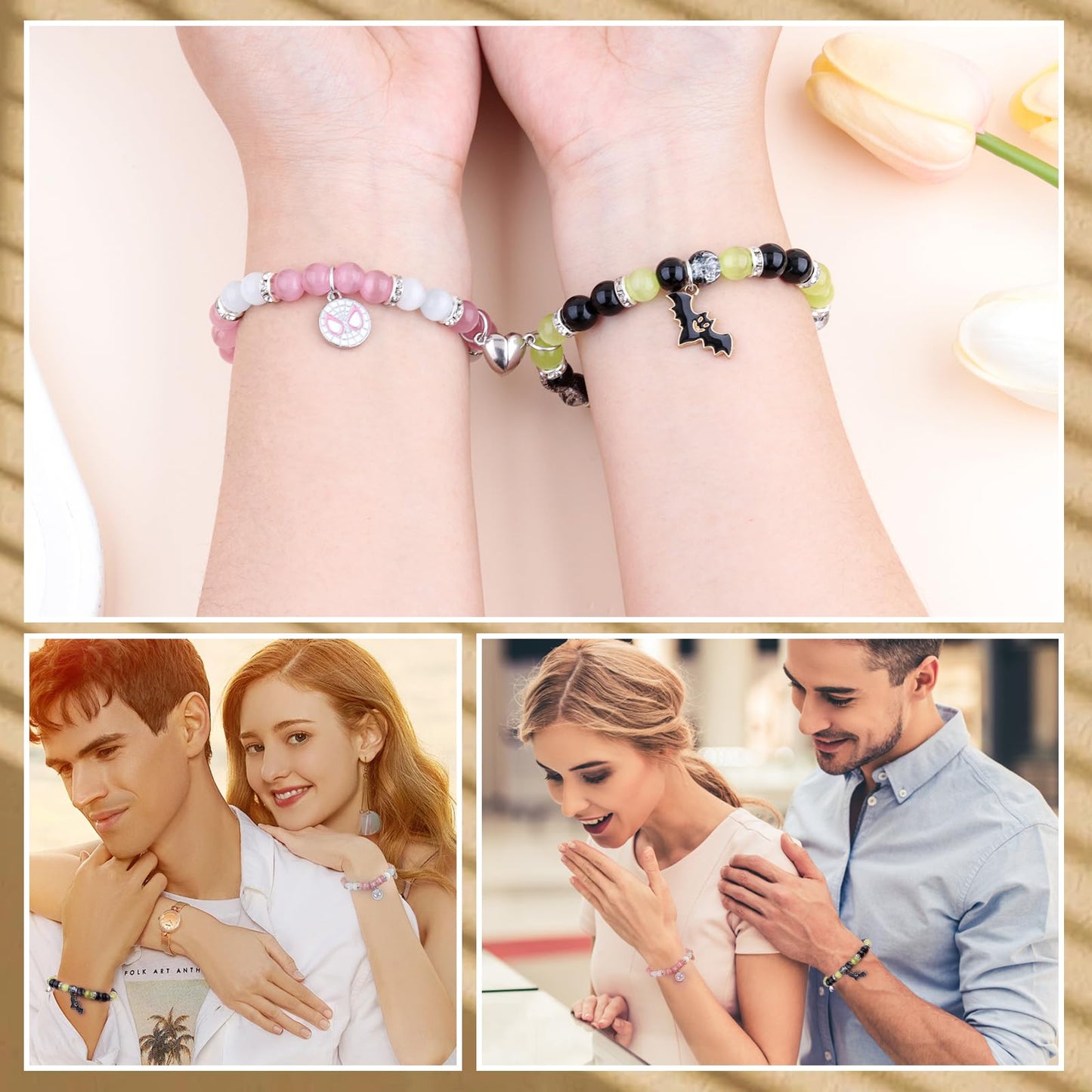 Couples/Friendship Matching Bracelets,Bat/Spider/kitty Bracelets Set, Valentine's Day Birthday Jewelry Gifts for Gf and Bf Soulmate, Matching Gifts for Husband&Wife Son&Daughters BFF