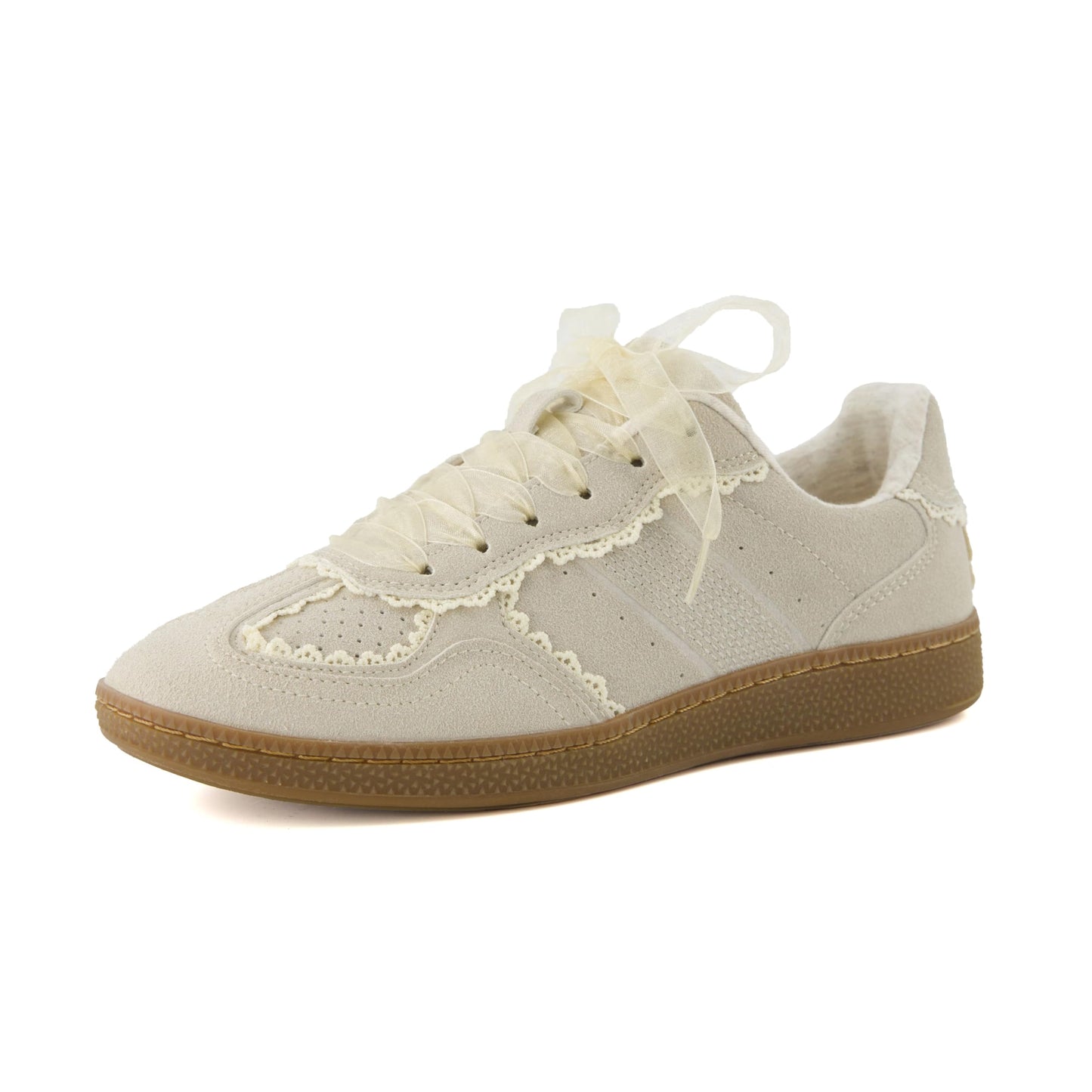 CUSHIONAIRE Belinda Women’s Lace Detail Casual Sneakers – Elegant Ribbon Lace-Up Shoes with Memory Foam