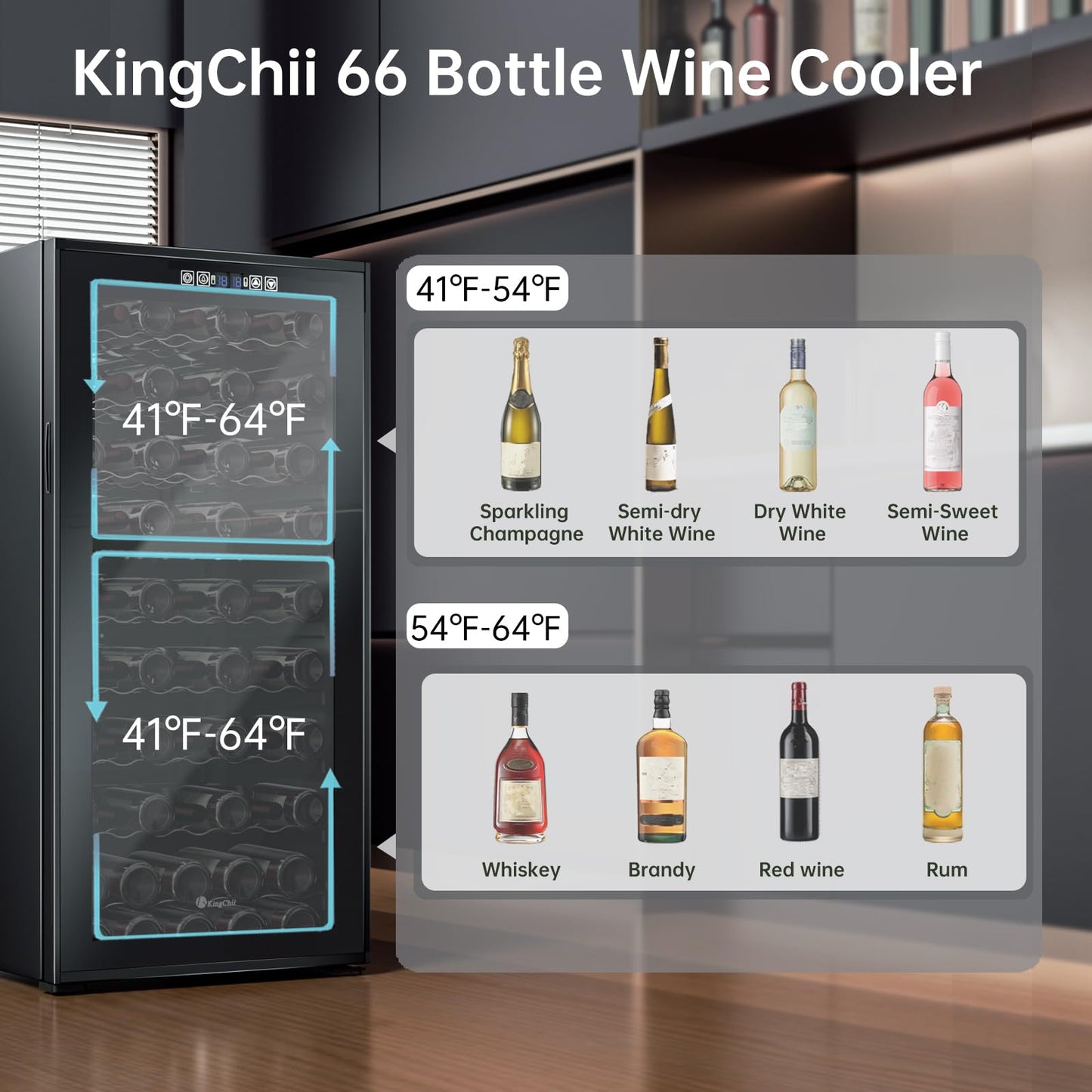 KingChii 16 Bottle Wine Cooler, Freestanding Wine Fridge with Glass Door, Adjustable Shelves & Digital Temperature Display Wine Refrigerator for Red, White, Champagne - Perfect for Home, Kitchen, Bar