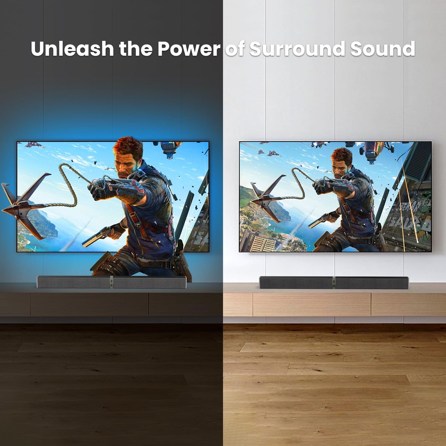 MZEIBO Sound Bar for Smart TV, 80W Bluetooth Soundbar 2 in 1 Detachable Design, Deep Bass, Home Theater Surround Sound, ARC/Optical/AUX Connections for TV/PC/Gaming/Projectors