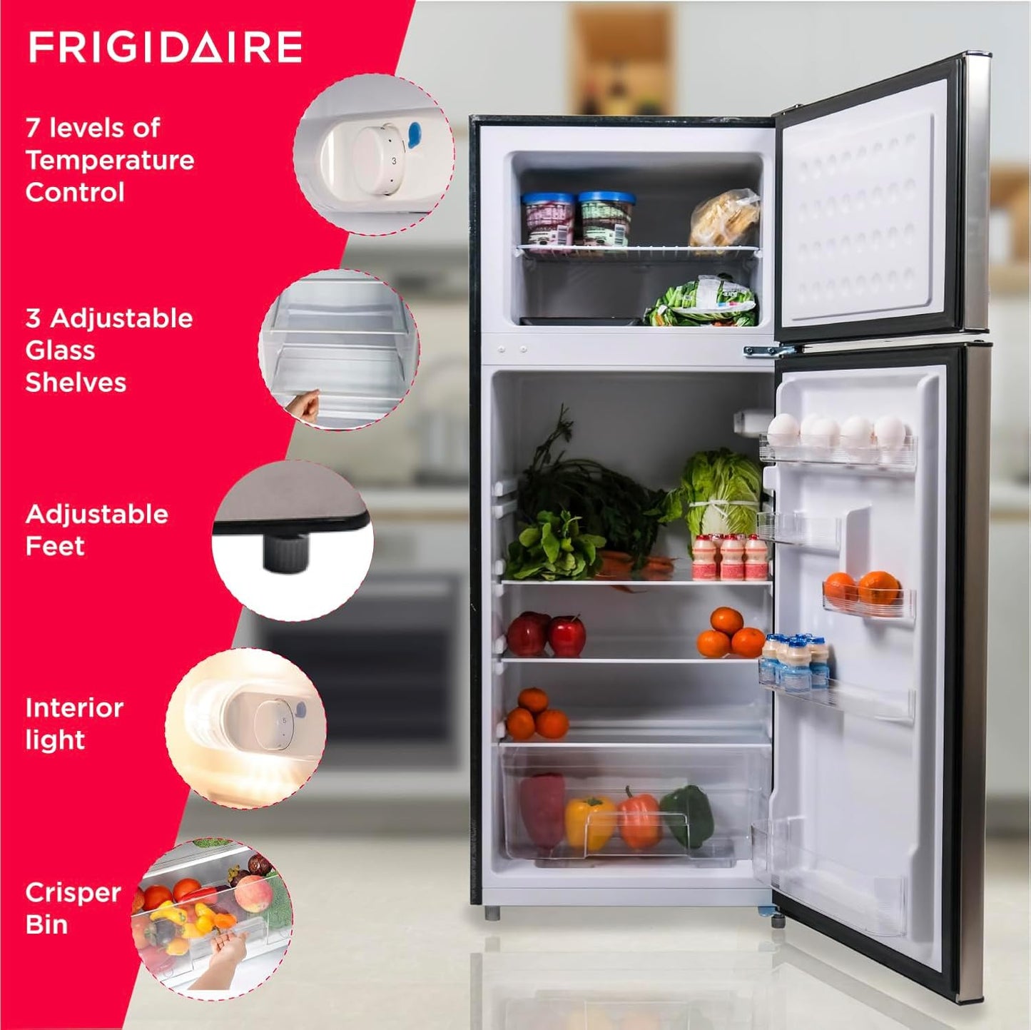 Frigidaire EFR749AMZ, 2 Door Apartment Size Refrigerator with Freezer, 7.5 cu ft, Retro, Silver, Platinum