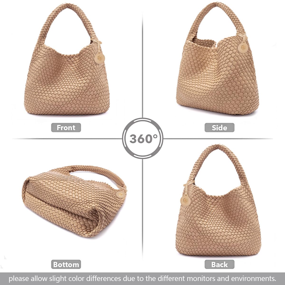 PS PETITE SIMONE Large Woven Tote Bag for Women Woven Purse Leather Handbags Braided Purse Weave Purse with Top Handle