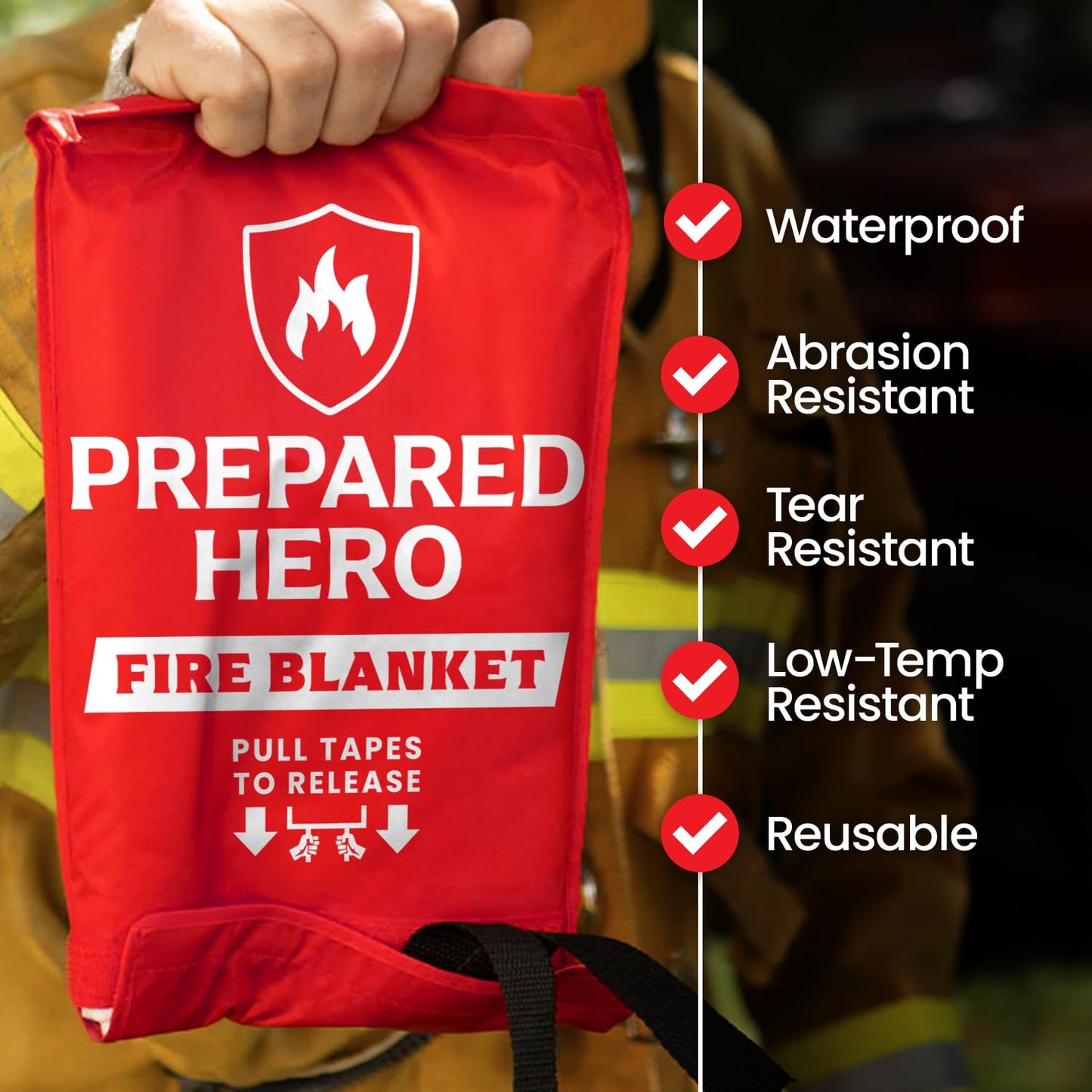 Prepared Hero Emergency Fire Blanket - 1 Pack - Fire Suppression Blanket for Kitchen, 40” x 40” Fire Blanket for Home, Fiberglass Fire Blanket