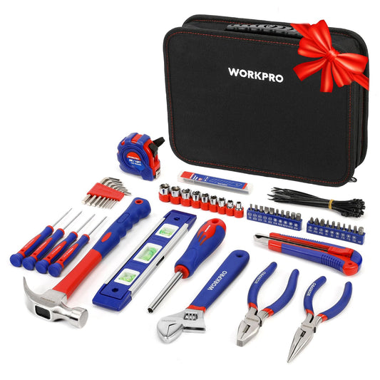 WORKPRO Home Tool Kit, 100 Piece Kitchen Drawer Household Hand Tool Set with Easy Carrying Pouch