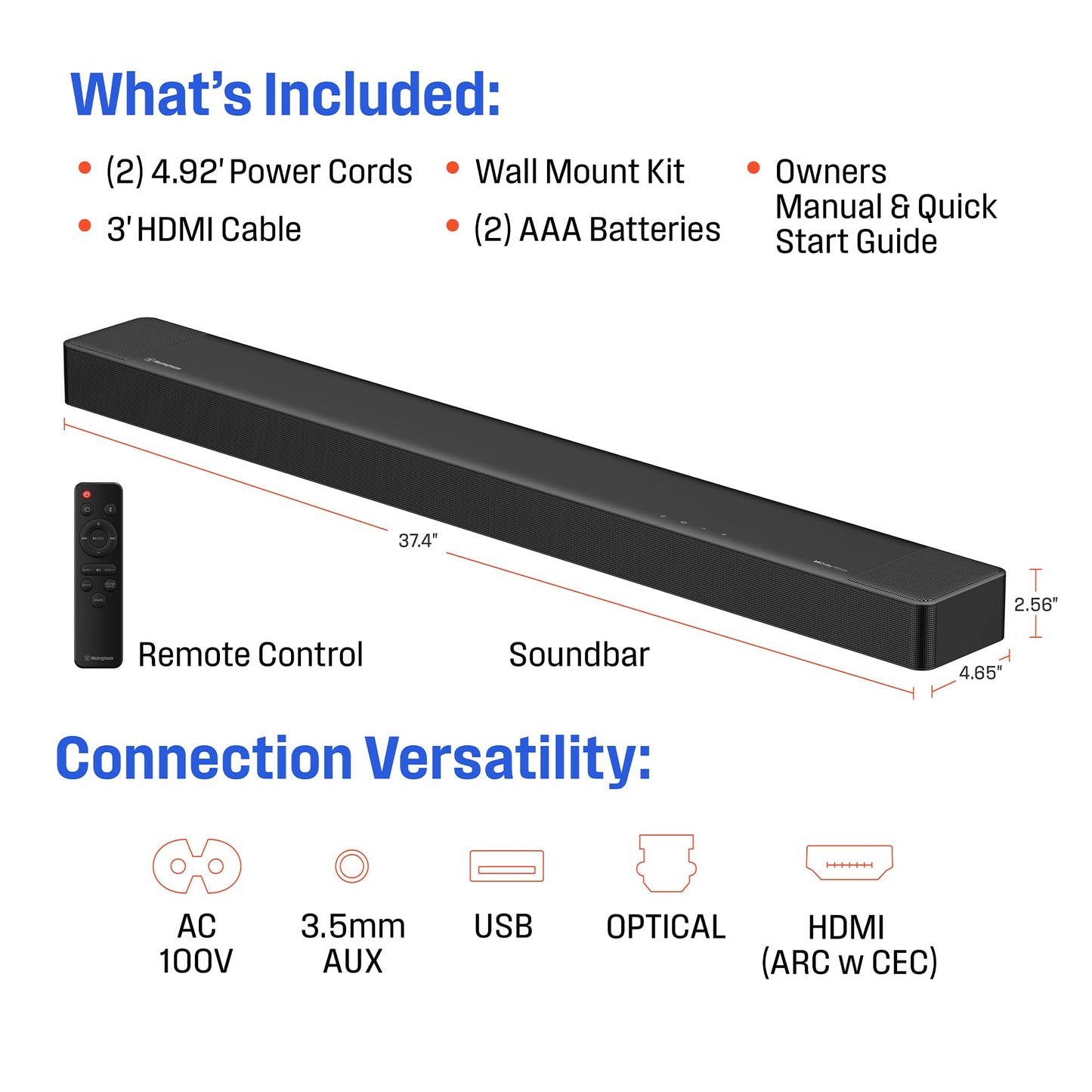 Westinghouse Mini barra de sonido compacta de 2.0 canales con Dolby Atmos y Digital Plus, sistema de sonido envolvente de 120 W para TV, audio de cine en casa, Bluetooth, fácil configuración, listo