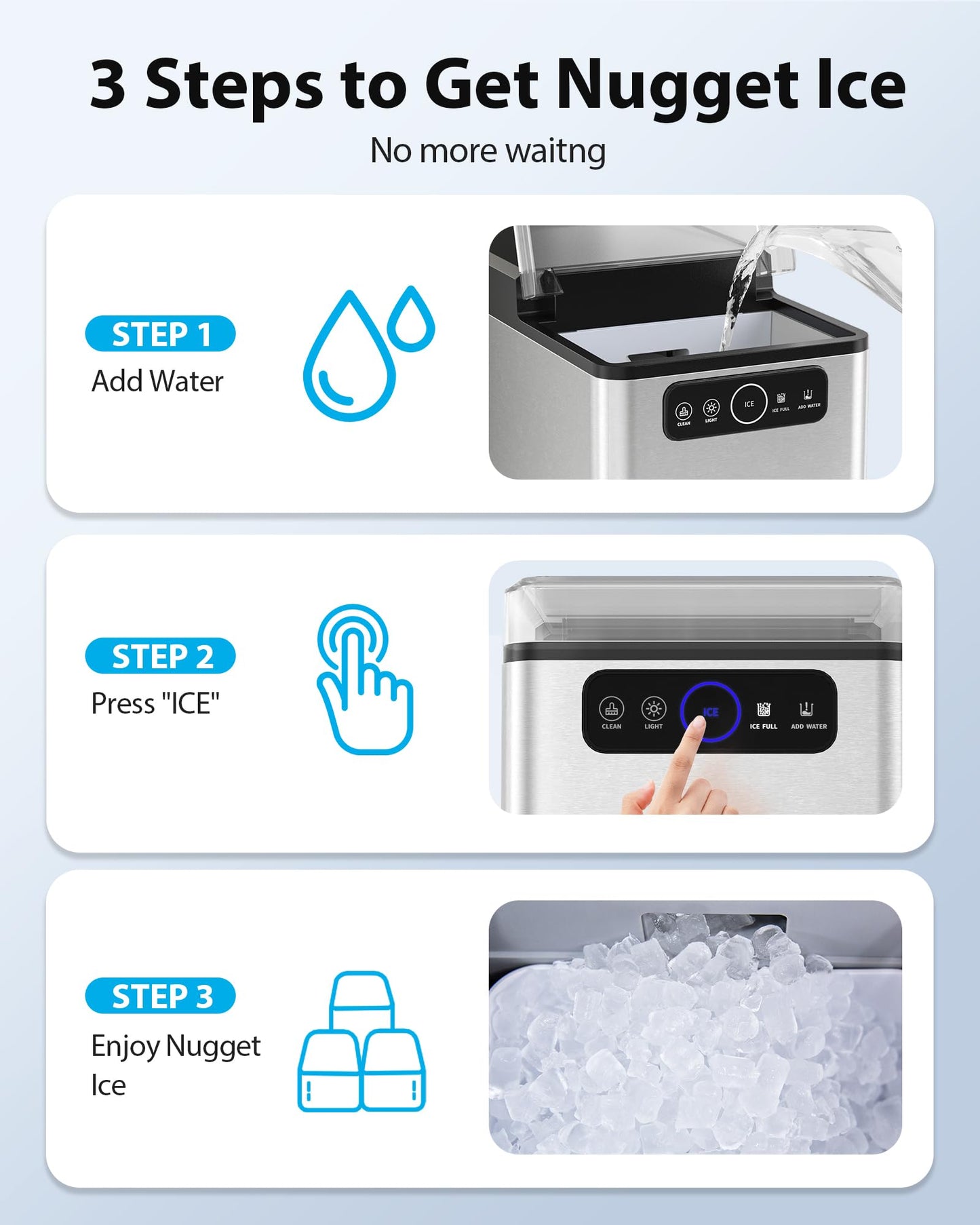 Aeitto Nugget Ice Maker 40Lbs/24H, Countertop Soft Chewable Ice Pebble Ice Machine, One-Click Operation, Auto Self-Cleaning Ice Makers with Scoop&Basket for Home, Office, Kitchen, Party (Silver)