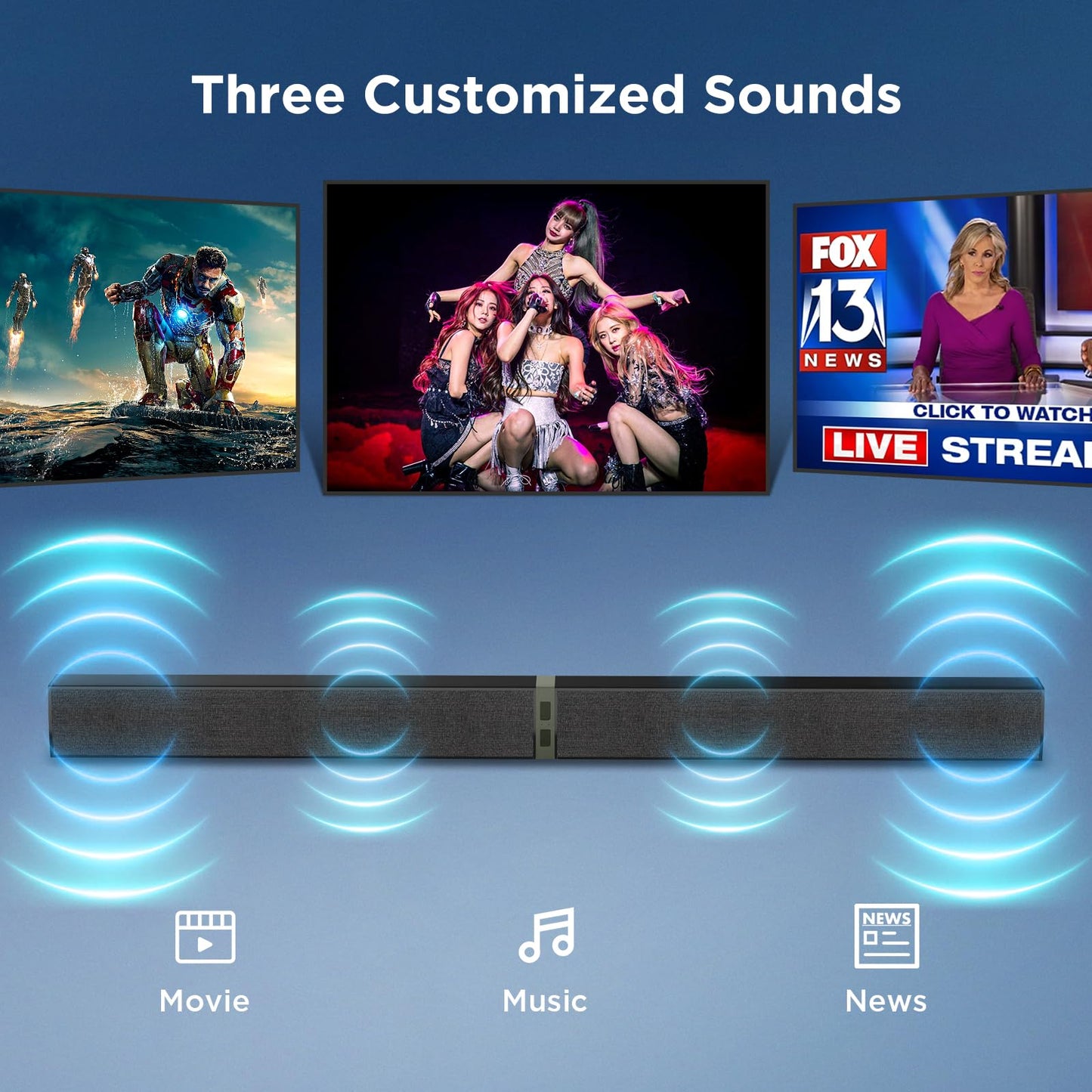 MZEIBO Sound Bar for Smart TV, 80W Bluetooth Soundbar 2 in 1 Detachable Design, Deep Bass, Home Theater Surround Sound, ARC/Optical/AUX Connections for TV/PC/Gaming/Projectors