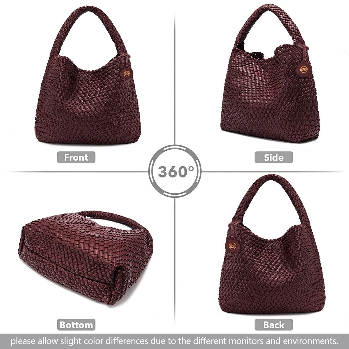 PS PETITE SIMONE Large Woven Tote Bag for Women Woven Purse Leather Handbags Braided Purse Weave Purse with Top Handle