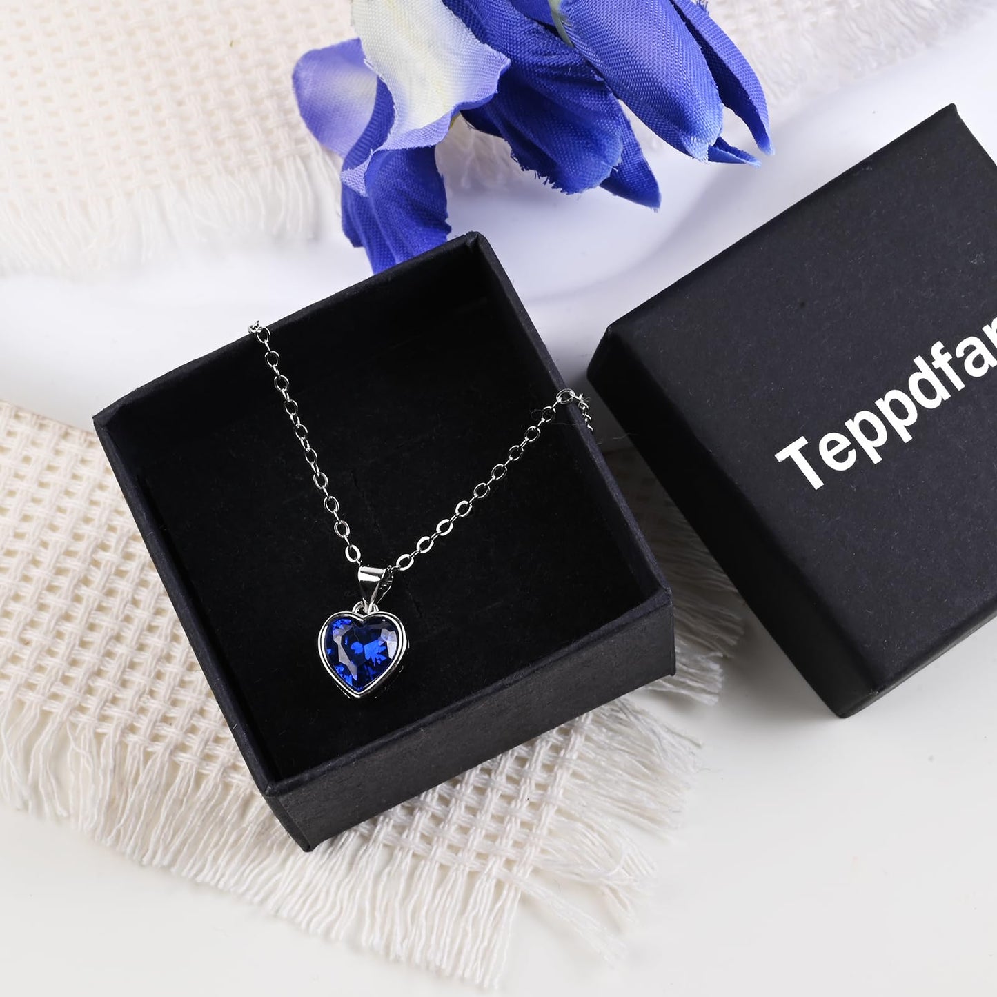 925 Sterling Silver Sapphire Heart Necklace Blue Pendant Necklace for Women Handmade Love Birthstone Necklace for Valentines Day