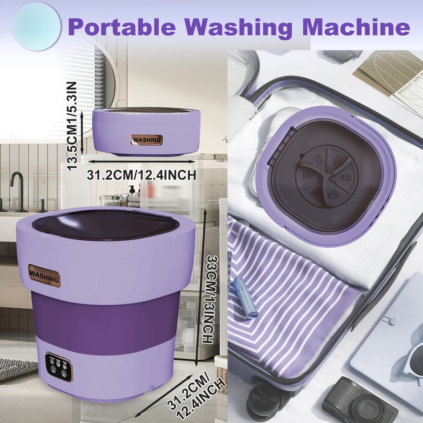 Portable Washing Machine,16L Mini Collapsible Washer with 3 Modes Cleaning for Underwear, Sock, Mini Folding Washer and Dryer Combo for Apartment,Camping,RV(Grey)