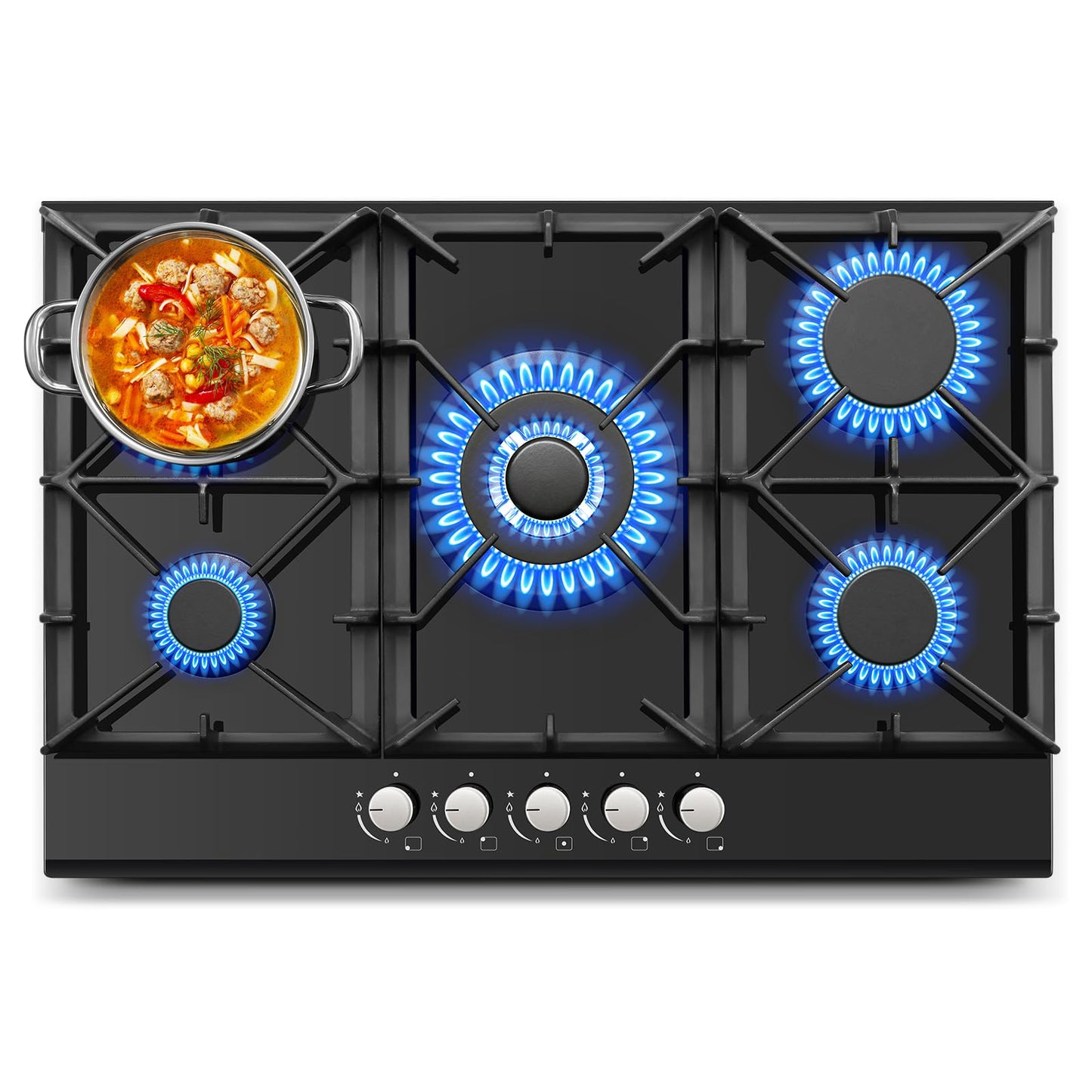 Gas Cooktop 2 Burner Propane Cooktop, 12 Inch Gas Stove Top with Thermocouple Protection, LPG/NG Dual Fuel Built-in Tempered Glass Gas Stove for Apartment, Indoor, RV