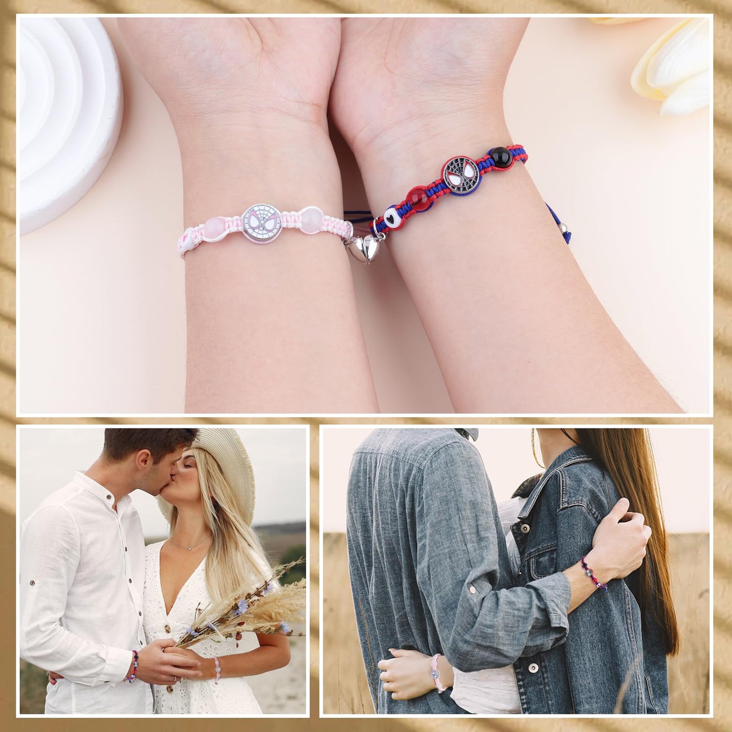 Couples/Friendship Matching Bracelets,Bat/Spider/kitty Bracelets Set, Valentine's Day Birthday Jewelry Gifts for Gf and Bf Soulmate, Matching Gifts for Husband&Wife Son&Daughters BFF