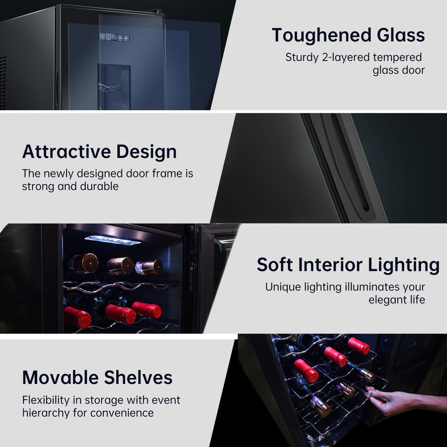 KingChii 16 Bottle Wine Cooler, Freestanding Wine Fridge with Glass Door, Adjustable Shelves & Digital Temperature Display Wine Refrigerator for Red, White, Champagne - Perfect for Home, Kitchen, Bar