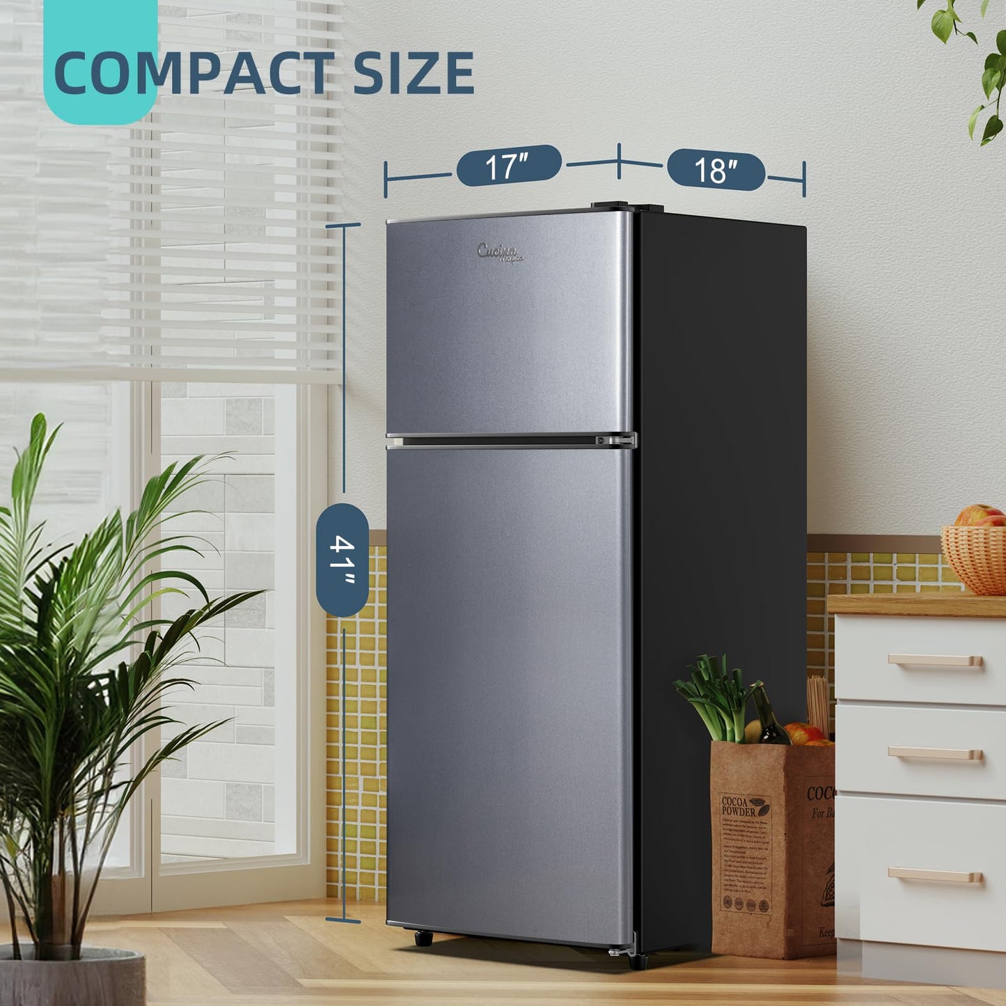 Mini Fridge with Freezer, 2.9 Cu.Ft Small Fridge, Energy Saving, Low Noise,7 Adjustable Thermostat, Double Door Small Refrigerator for Dorm, Bedroom, Office