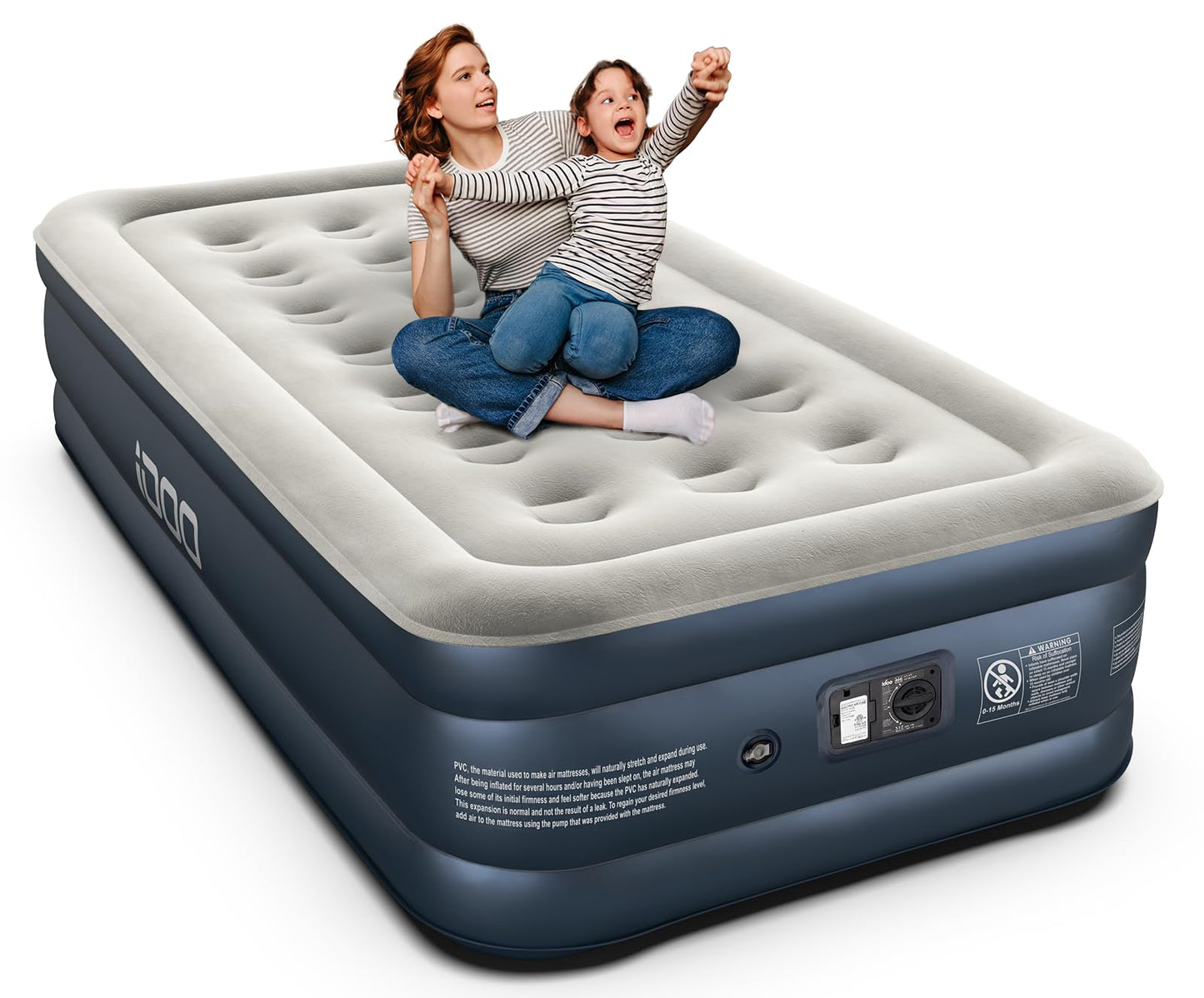 iDOO Twin Air Mattress with Built in Pump, Comfort Blow up Mattress, Inflatable Mattress with Carry Bag for Guests, Home, Camping, Colchones Inflables