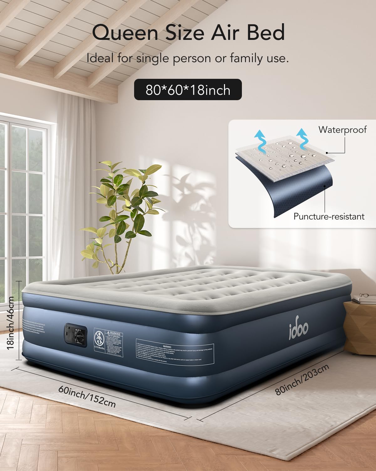 iDOO Twin Air Mattress with Built in Pump, Comfort Blow up Mattress, Inflatable Mattress with Carry Bag for Guests, Home, Camping, Colchones Inflables