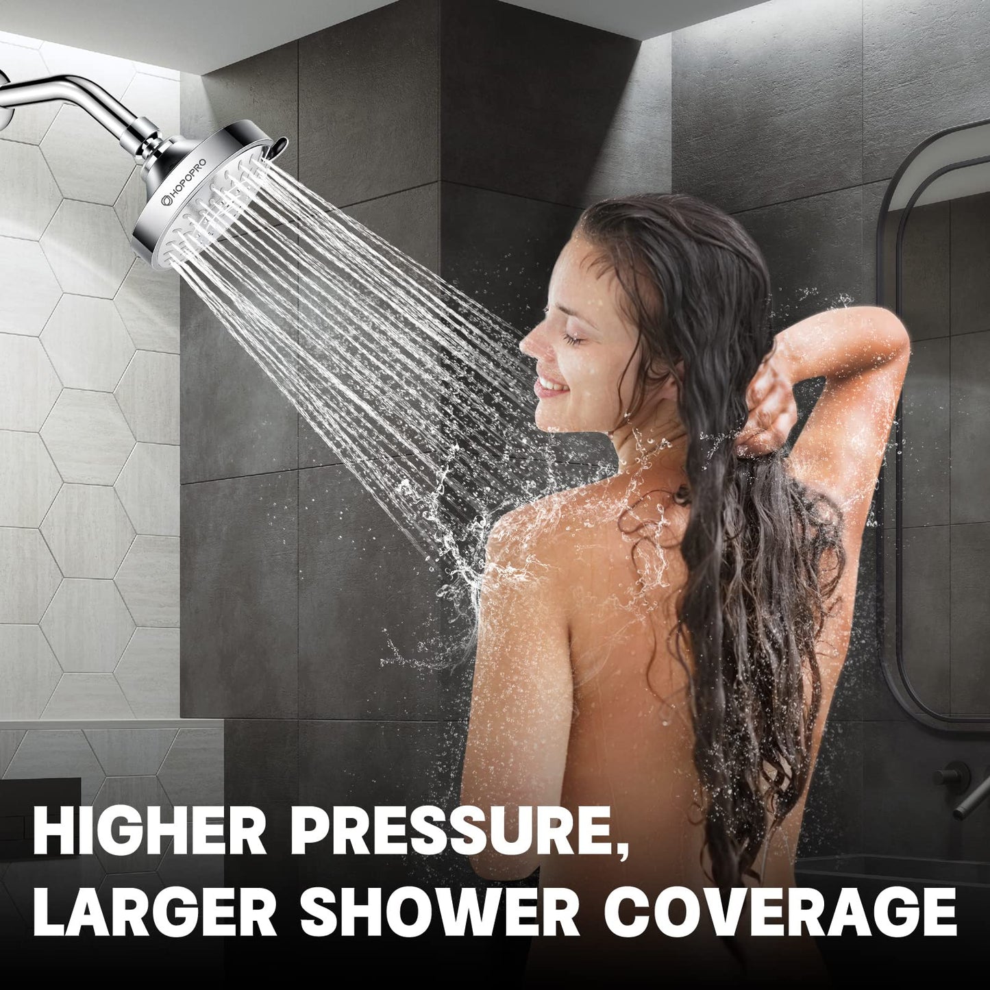 HOPOPRO 5-Mode High Pressure Shower Head - The Washington Post, NBC News, Today TV Show Recommended - High Flow Fixed Showerheads (4 Inch Brushed Nickel)