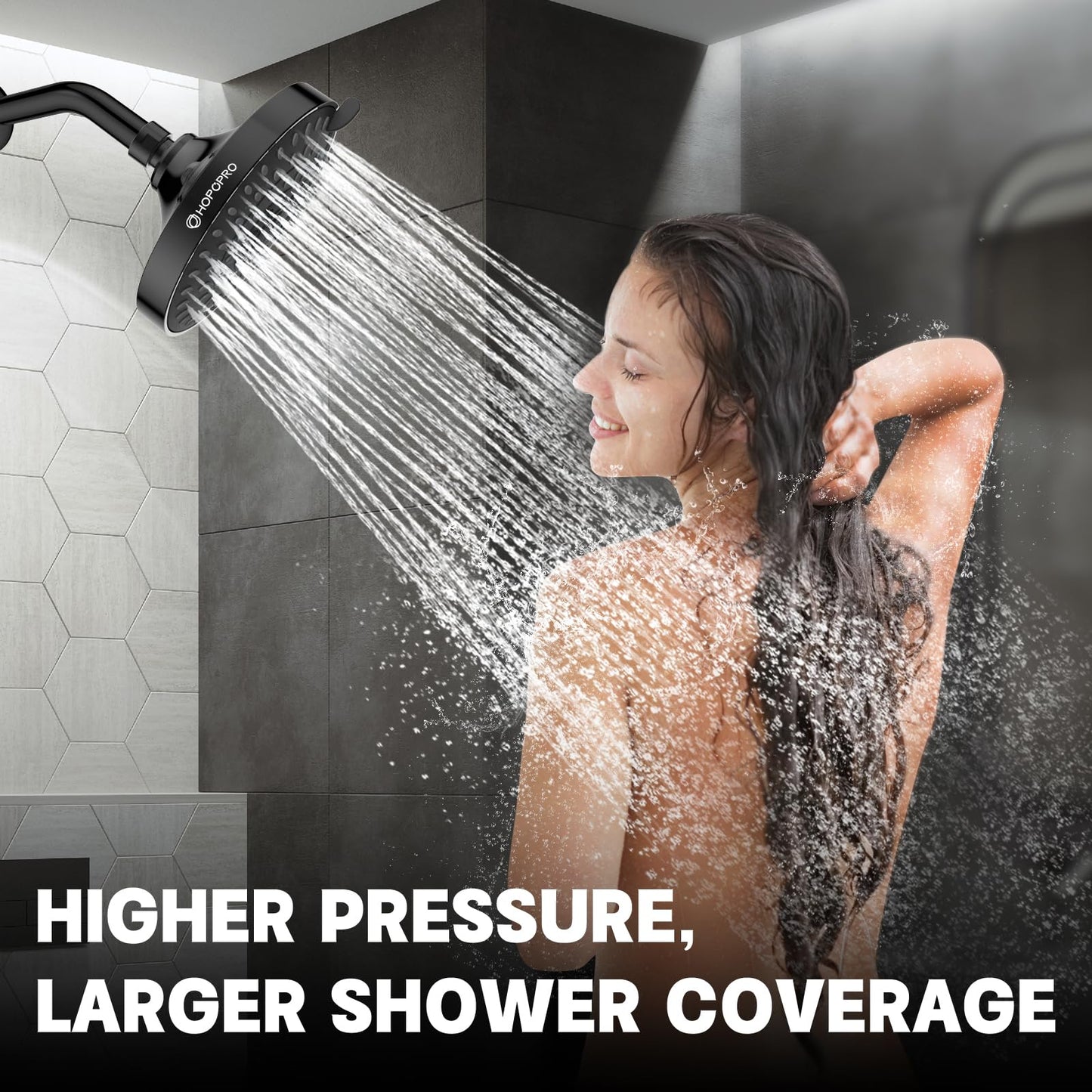 HOPOPRO 5-Mode High Pressure Shower Head - The Washington Post, NBC News, Today TV Show Recommended - High Flow Fixed Showerheads (4 Inch Brushed Nickel)