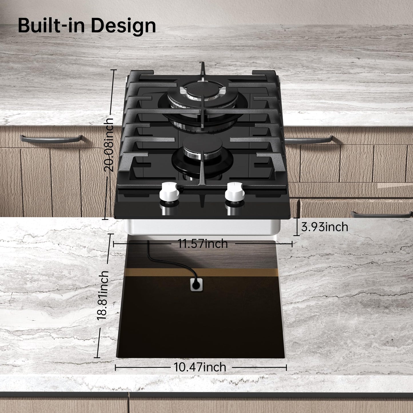 Gas Cooktop 2 Burner Propane Cooktop, 12 Inch Gas Stove Top with Thermocouple Protection, LPG/NG Dual Fuel Built-in Tempered Glass Gas Stove for Apartment, Indoor, RV