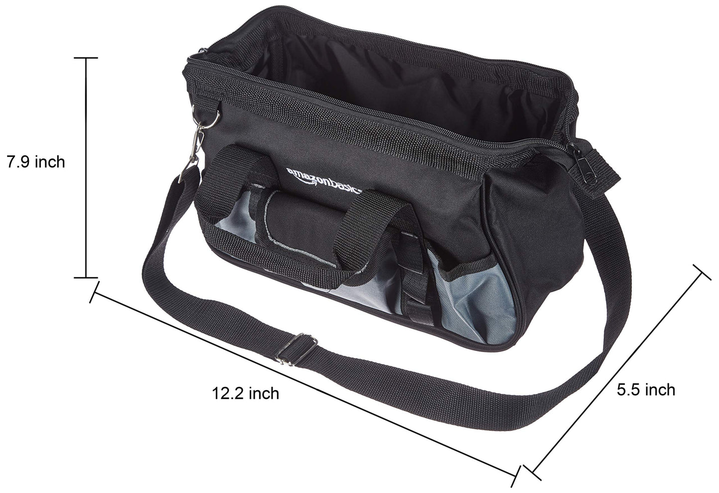 Amazon Basics Durable Wear-Resistant Base, Tool Small Standard Bag with Strap, 12 Inch, Black & Gray