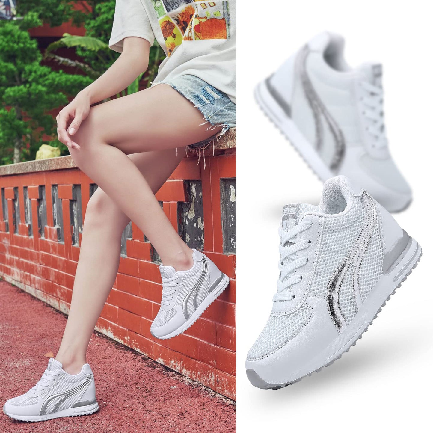 AONEGOLD Women's Platform Sneakers Wedges High Top Lace Up Shoes Increase Fashion Sneakers for Womens Girls