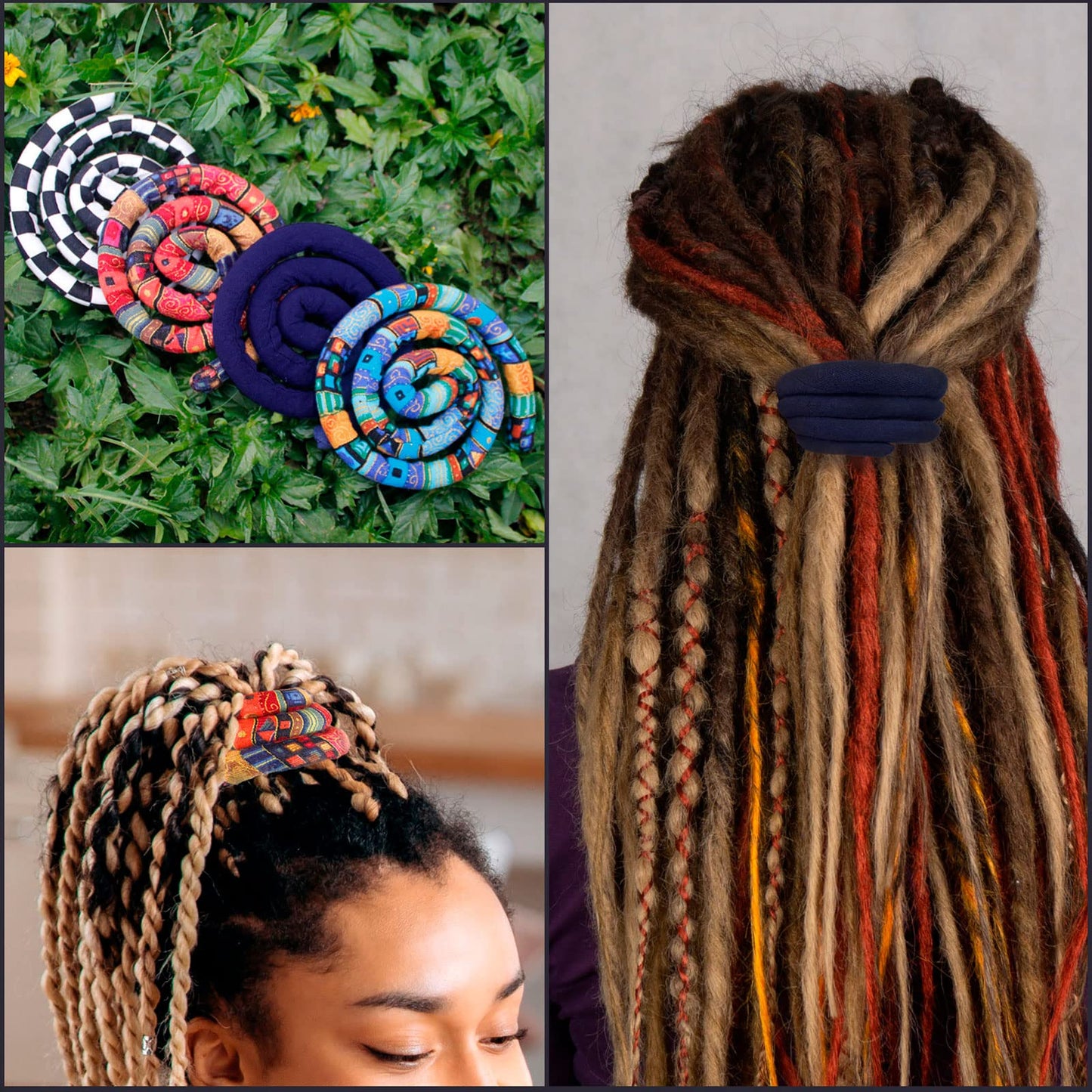 Spiral Lock Hair Tie Dreadlock Accessory Bendable Hair Ties for Women and Men Ponytail Holders Colorful Dreadlock Hair Tie Long Dreads Thick Curly Hair Holder (Autumn Vines)