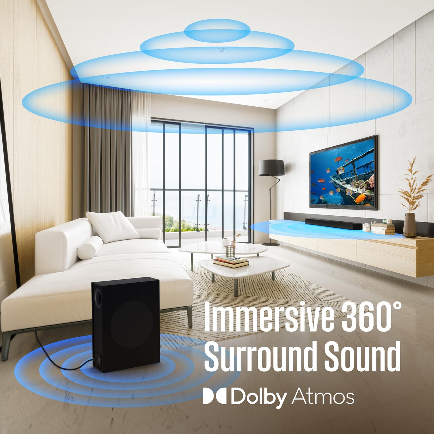 Westinghouse Mini barra de sonido compacta de 2.0 canales con Dolby Atmos y Digital Plus, sistema de sonido envolvente de 120 W para TV, audio de cine en casa, Bluetooth, fácil configuración, listo