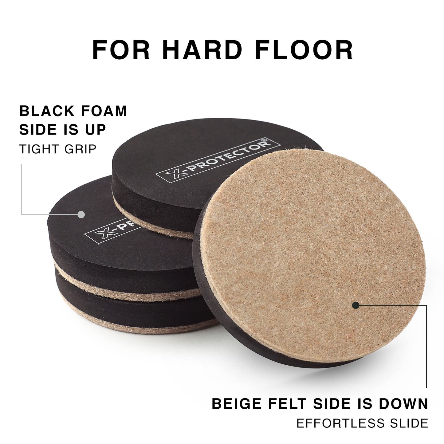 Felt Furniture Sliders for Hardwood Floors X-PROTECTOR 4 PCS 4 3/4” - Furniture Slider with Unique Design - Heavy-Duty Furniture Movers for Hard Surfaces - Felt Sliders - Move Your Furniture Easily!