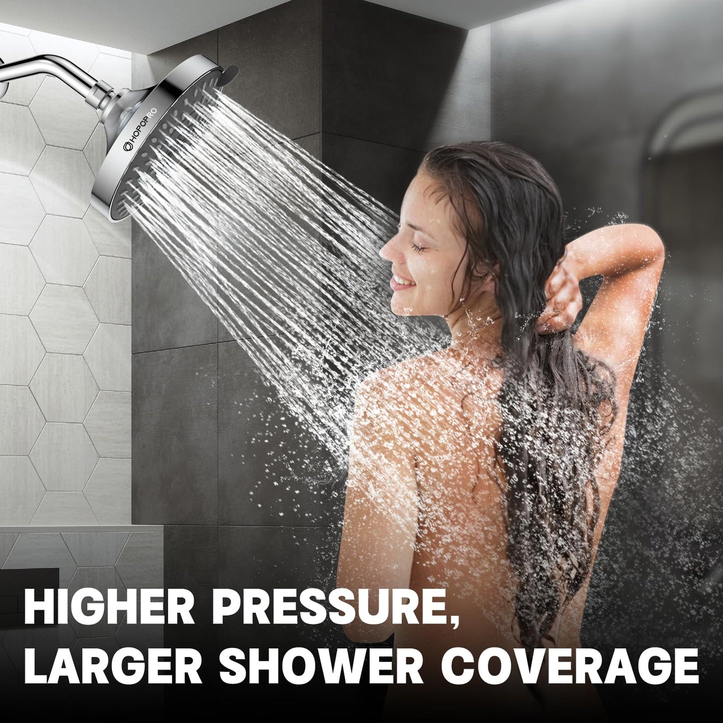 HOPOPRO 5-Mode High Pressure Shower Head - The Washington Post, NBC News, Today TV Show Recommended - High Flow Fixed Showerheads (4 Inch Brushed Nickel)