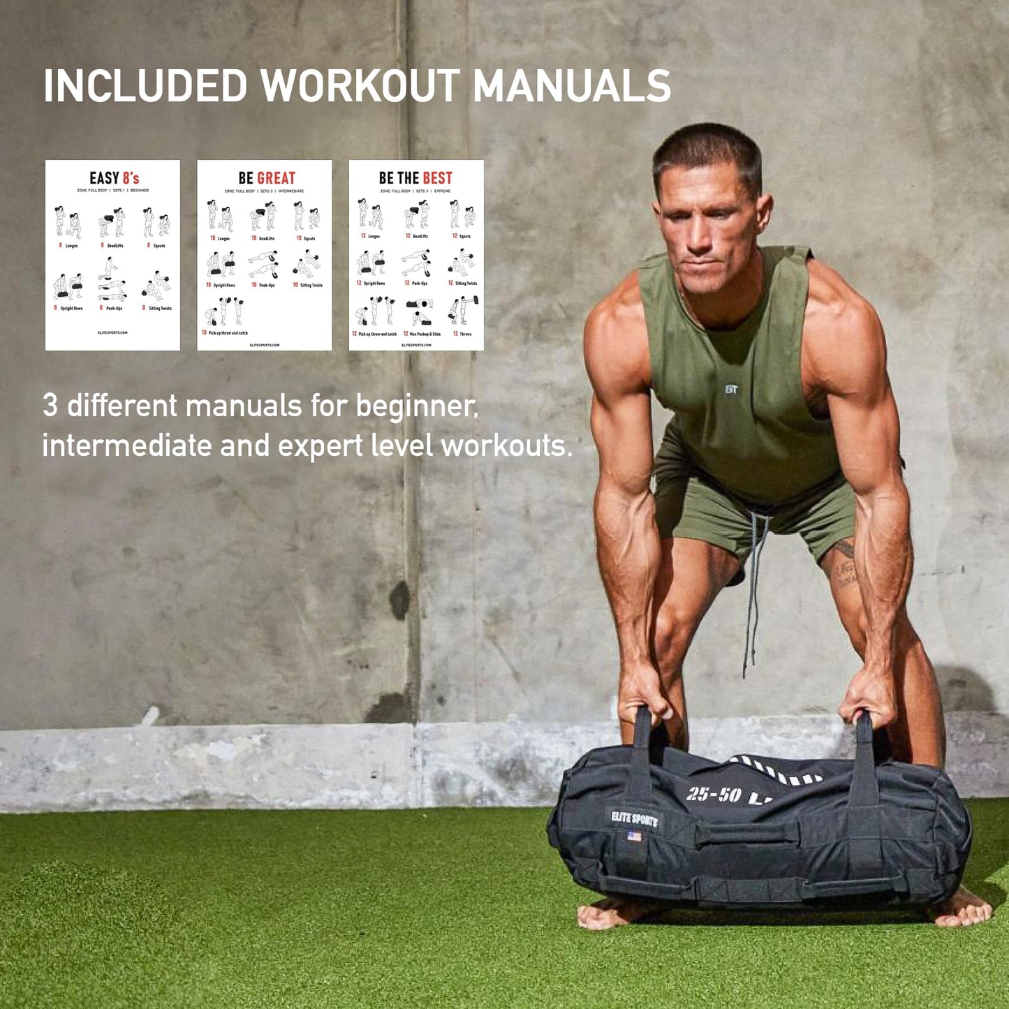 Elite Sports Workout Sandbag for Versatile, Intensive Core Muscles Fitness, Strength Training with Strategic Handle Placement (Unfilled)