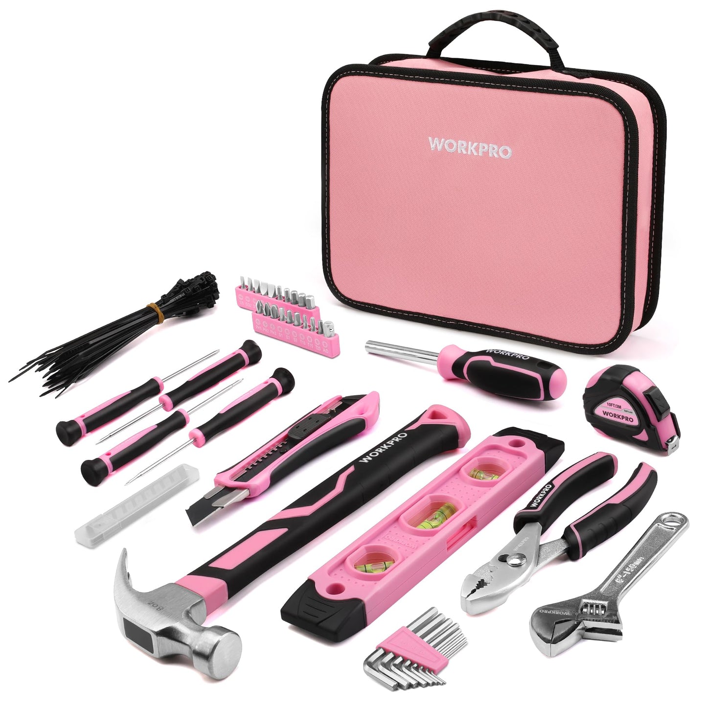 WORKPRO Home Tool Kit, 100 Piece Kitchen Drawer Household Hand Tool Set with Easy Carrying Pouch