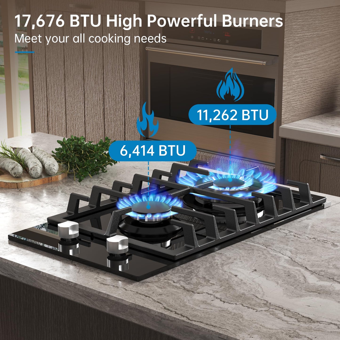 Gas Cooktop 2 Burner Propane Cooktop, 12 Inch Gas Stove Top with Thermocouple Protection, LPG/NG Dual Fuel Built-in Tempered Glass Gas Stove for Apartment, Indoor, RV