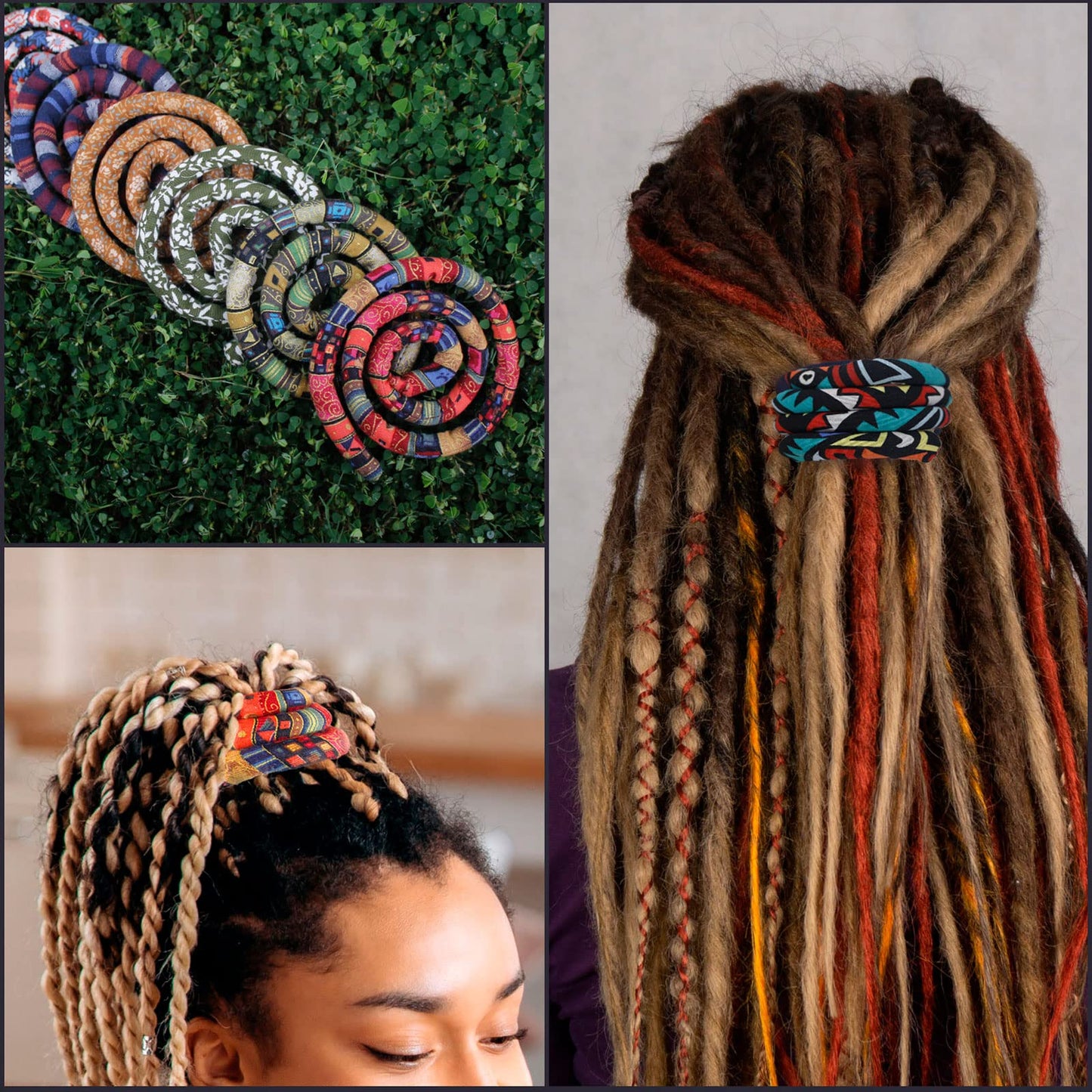 Spiral Lock Hair Tie Dreadlock Accessory Bendable Hair Ties for Women and Men Ponytail Holders Colorful Dreadlock Hair Tie Long Dreads Thick Curly Hair Holder (Autumn Vines)