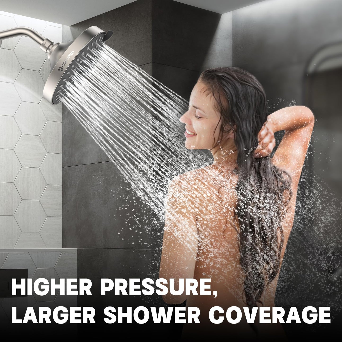 HOPOPRO 5-Mode High Pressure Shower Head - The Washington Post, NBC News, Today TV Show Recommended - High Flow Fixed Showerheads (4 Inch Brushed Nickel)