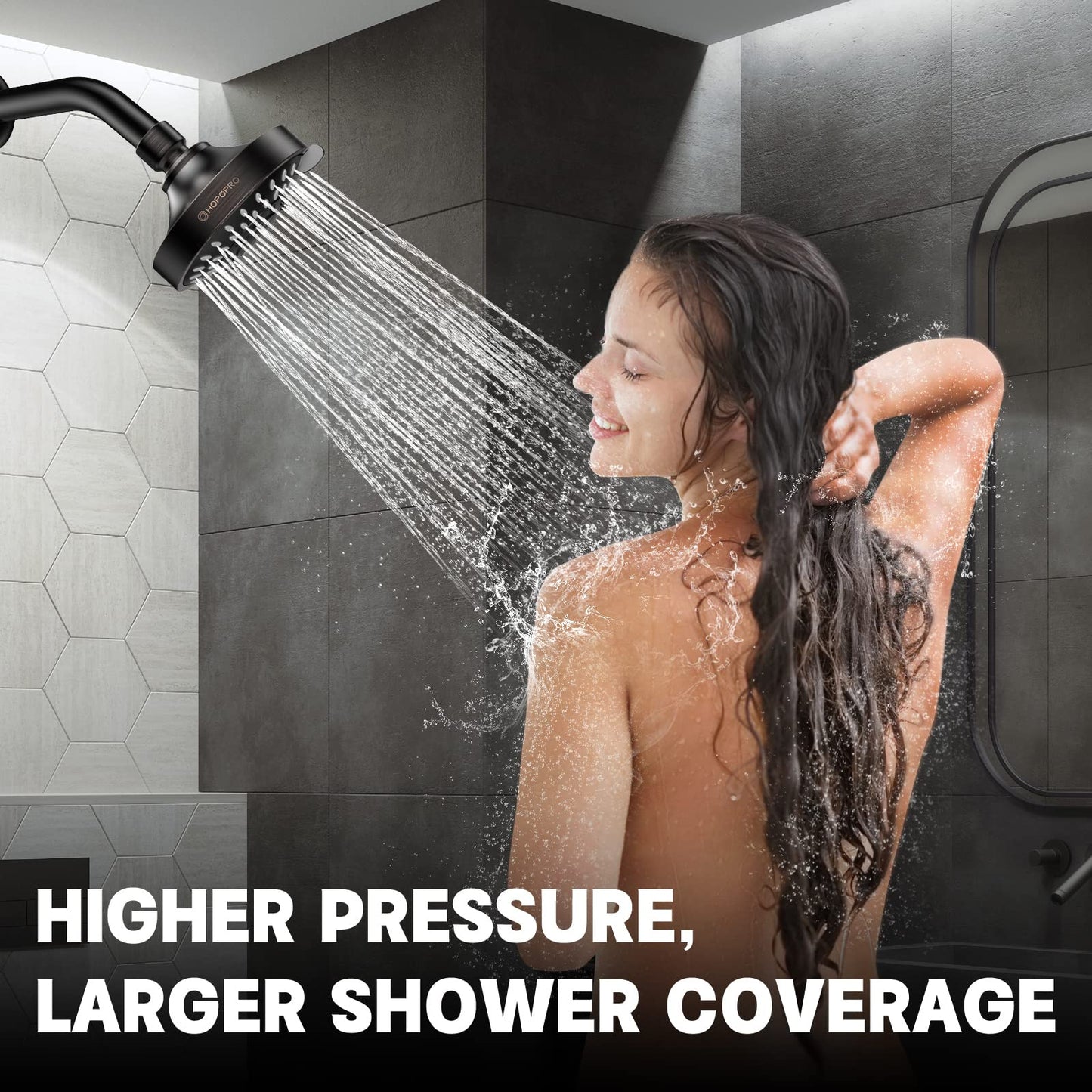 HOPOPRO 5-Mode High Pressure Shower Head - The Washington Post, NBC News, Today TV Show Recommended - High Flow Fixed Showerheads (4 Inch Brushed Nickel)