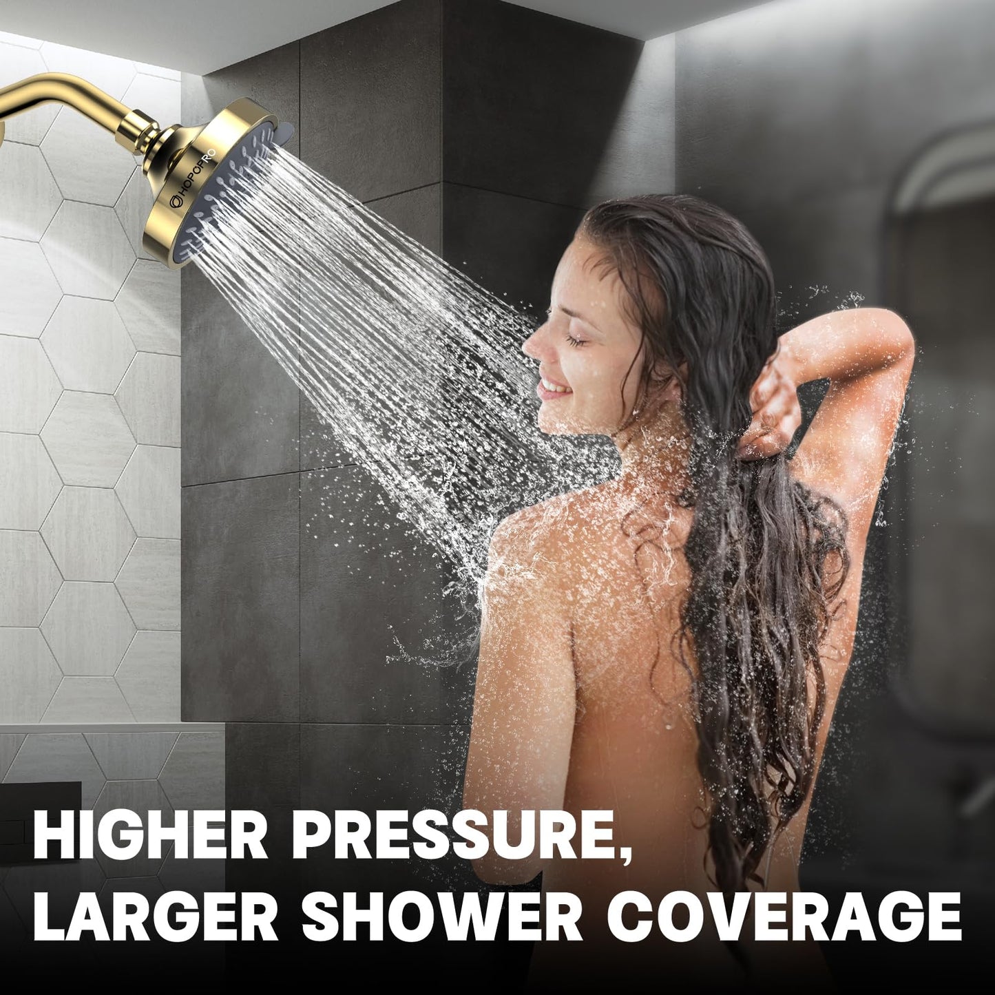 HOPOPRO 5-Mode High Pressure Shower Head - The Washington Post, NBC News, Today TV Show Recommended - High Flow Fixed Showerheads (4 Inch Brushed Nickel)