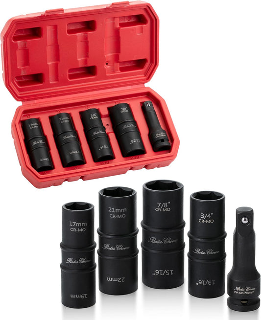 Bates- Lug Nut Impact Socket Set, 5 pcs, Lug Nut Socket Set 1/2 Drive, 21mm Lug Nut Socket, Lugnut Impact Socket Set, Lug Nut Sockets, 22mm Lug Nut Socket Set 1/2 Impact, Wheel Lug Nuts Socket