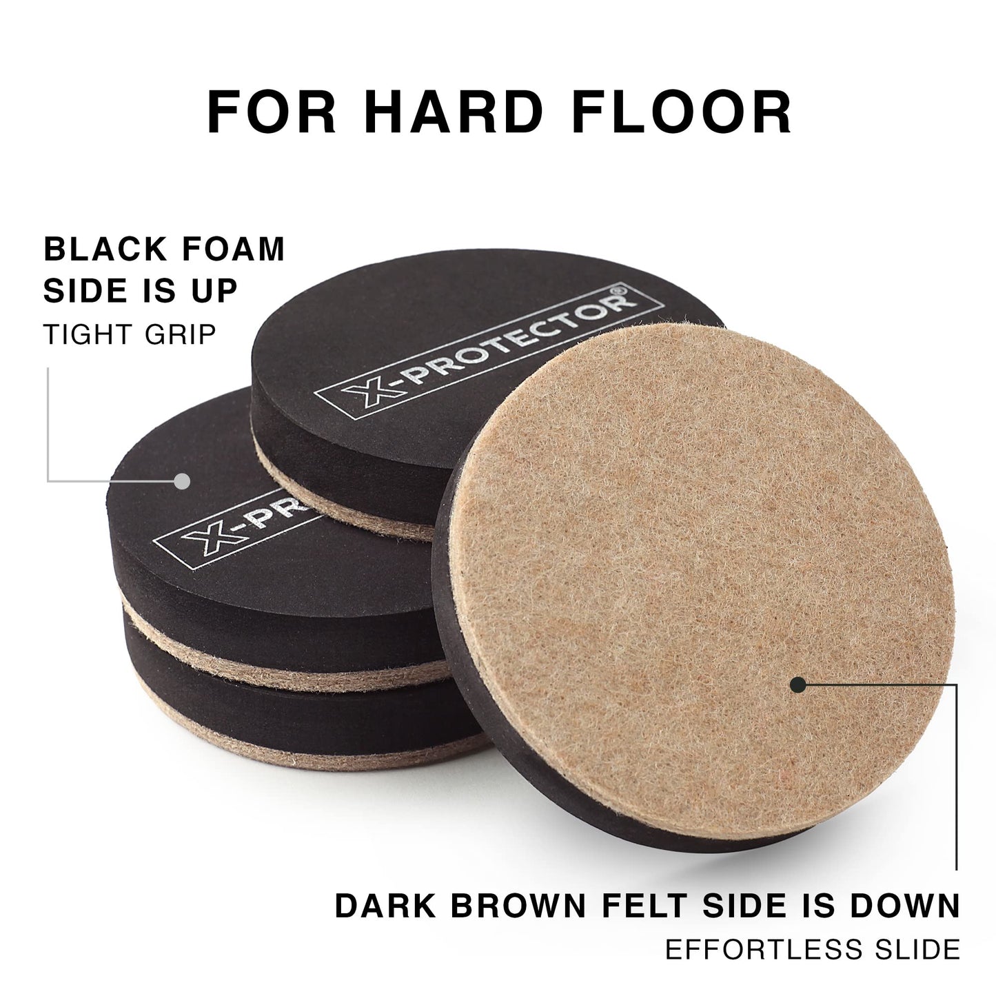 Felt Furniture Sliders for Hardwood Floors X-PROTECTOR 4 PCS 4 3/4” - Furniture Slider with Unique Design - Heavy-Duty Furniture Movers for Hard Surfaces - Felt Sliders - Move Your Furniture Easily!