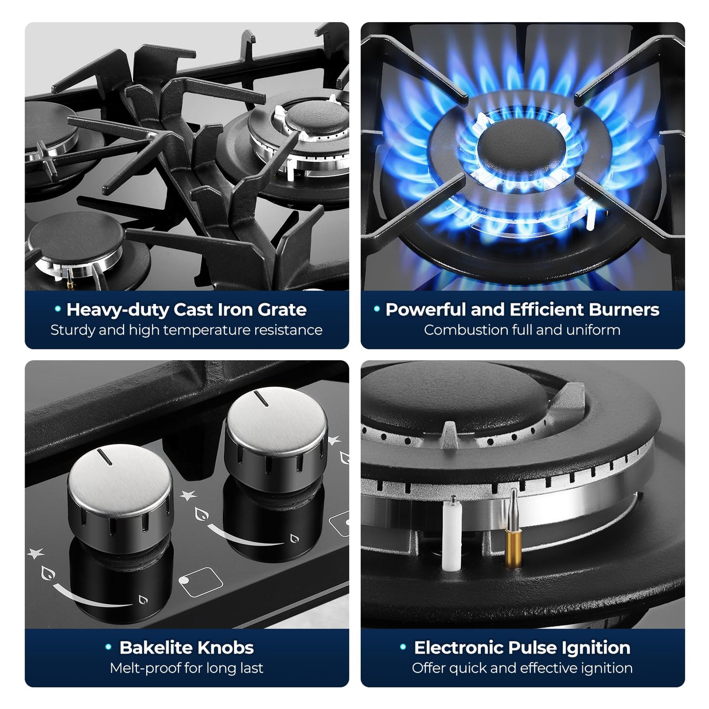 Gas Cooktop 2 Burner Propane Cooktop, 12 Inch Gas Stove Top with Thermocouple Protection, LPG/NG Dual Fuel Built-in Tempered Glass Gas Stove for Apartment, Indoor, RV