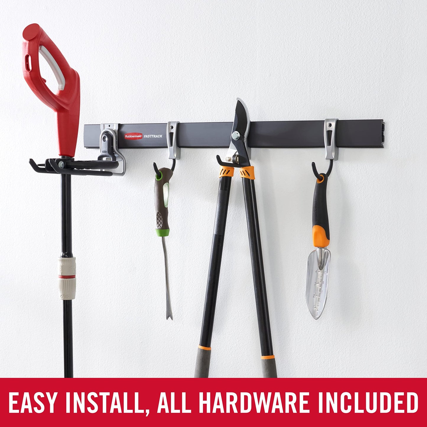 Rubbermaid FastTrack Garage Storage Utility Hooks, 5 Piece, Black, All in One Rail Hook Kit and Tool Organizer, Heavy Duty for Home/Garage/Shed/Garden