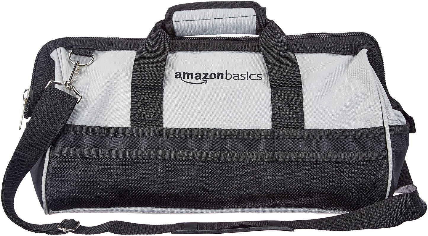 Amazon Basics Durable Wear-Resistant Base, Tool Small Standard Bag with Strap, 12 Inch, Black & Gray